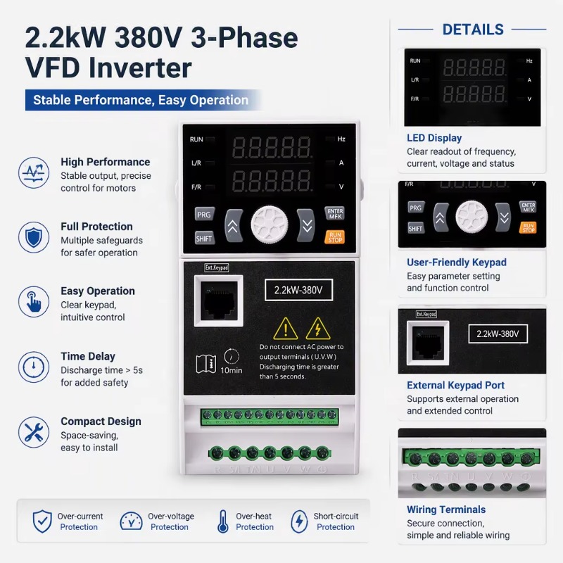 Variable Frequency Drive 3 Phase 380V - VFD 2.2KW Variable Frequency Converter Inverter